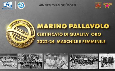 Marino Pallavolo conquista la Certificazione FIPAV Qualità “Oro” 2022-2024 nel maschile e nel femminile!